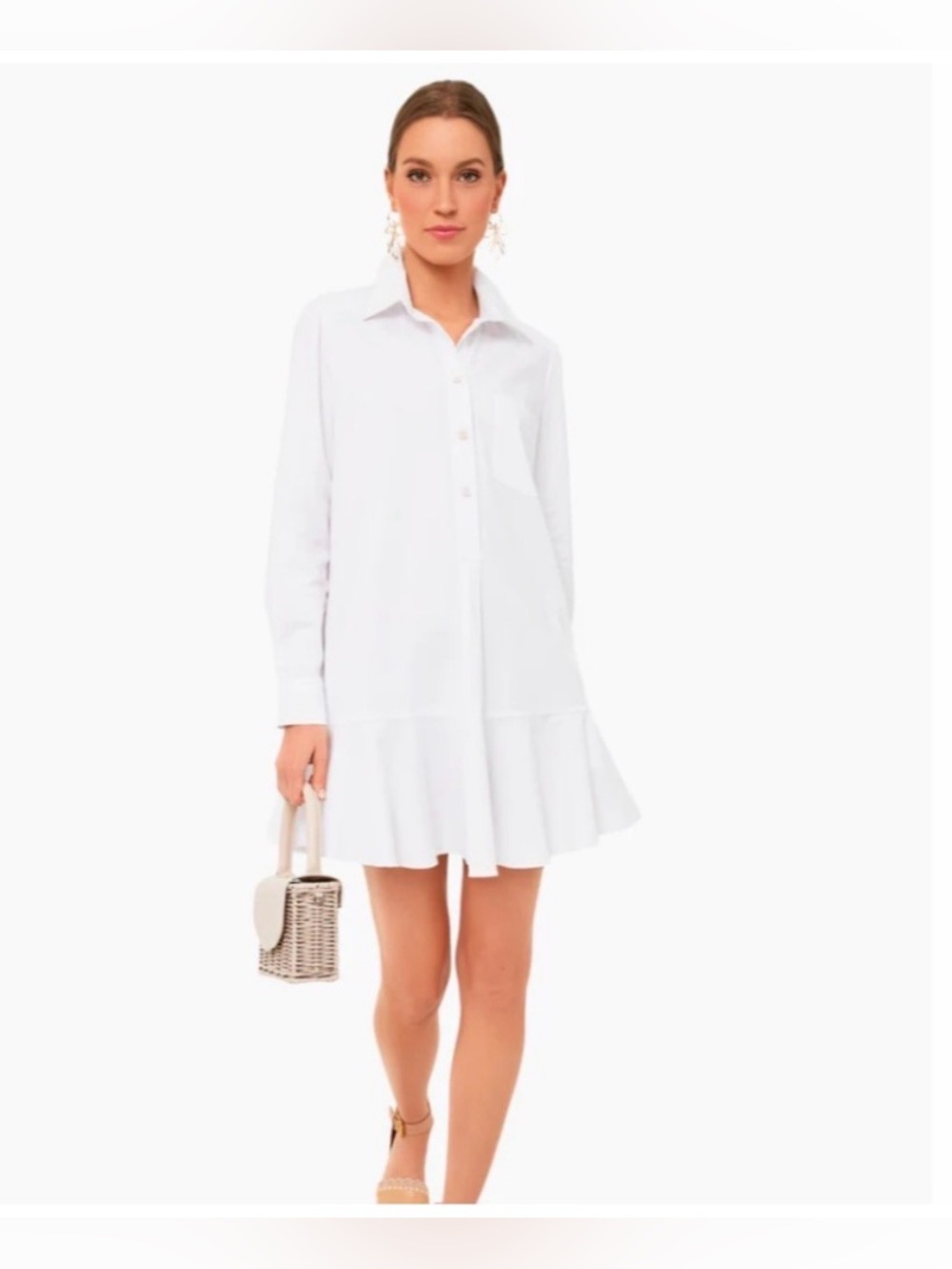 Tuckernuck White Button-Down Ruffle-Hem Mini Dress